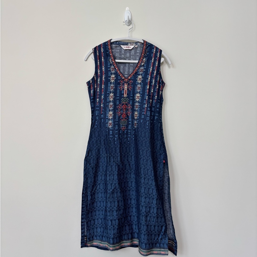 Dark Blue Sleeveless Cotton Kurta